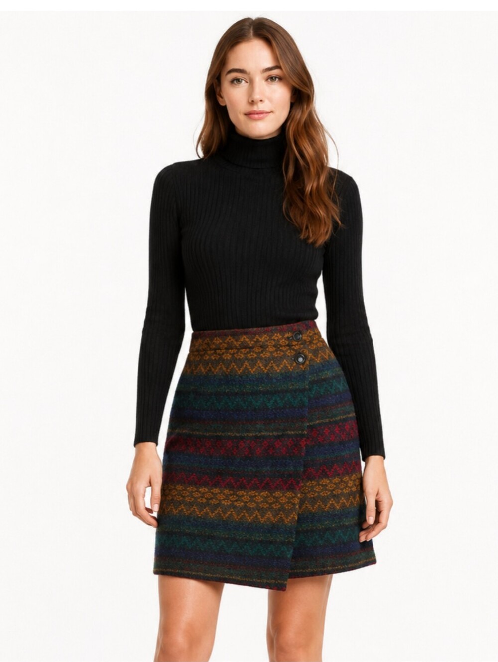 Issac Hazan Vintage High Waisted Tribal Wrap Mini Pencil Skirt